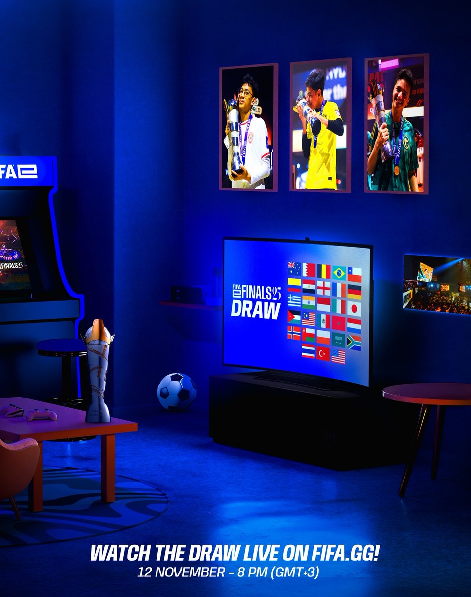 24 hours to go! 🚨

Tomorrow, 12 November at 8 PM (GMT+3) you will find out who your nation will face in the FIFAe Finals 25. 🔥

Watch the draw live on FIFA.GG and twitch.tv/fifae ⚡️