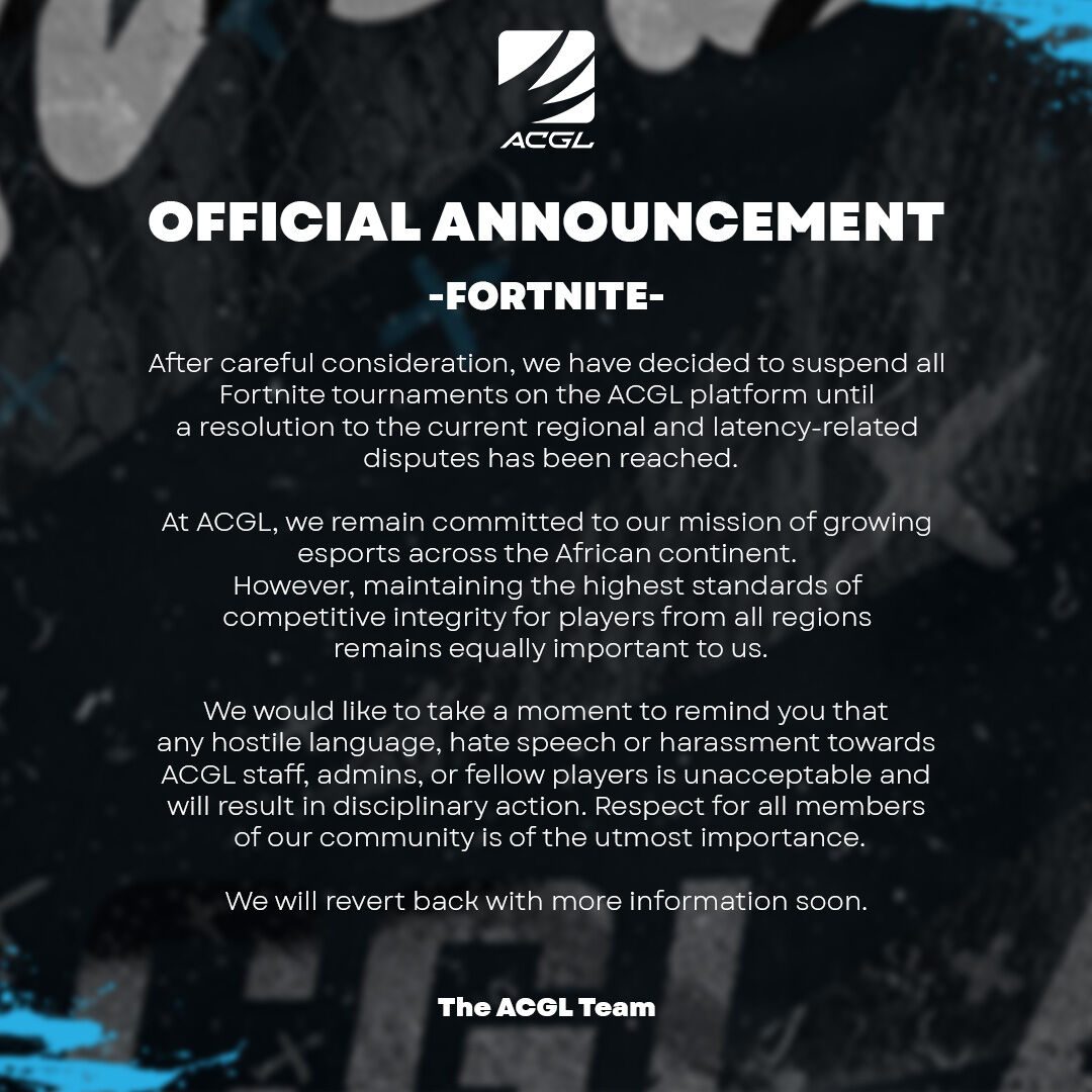 Official Statement regarding ACGL Fortnite