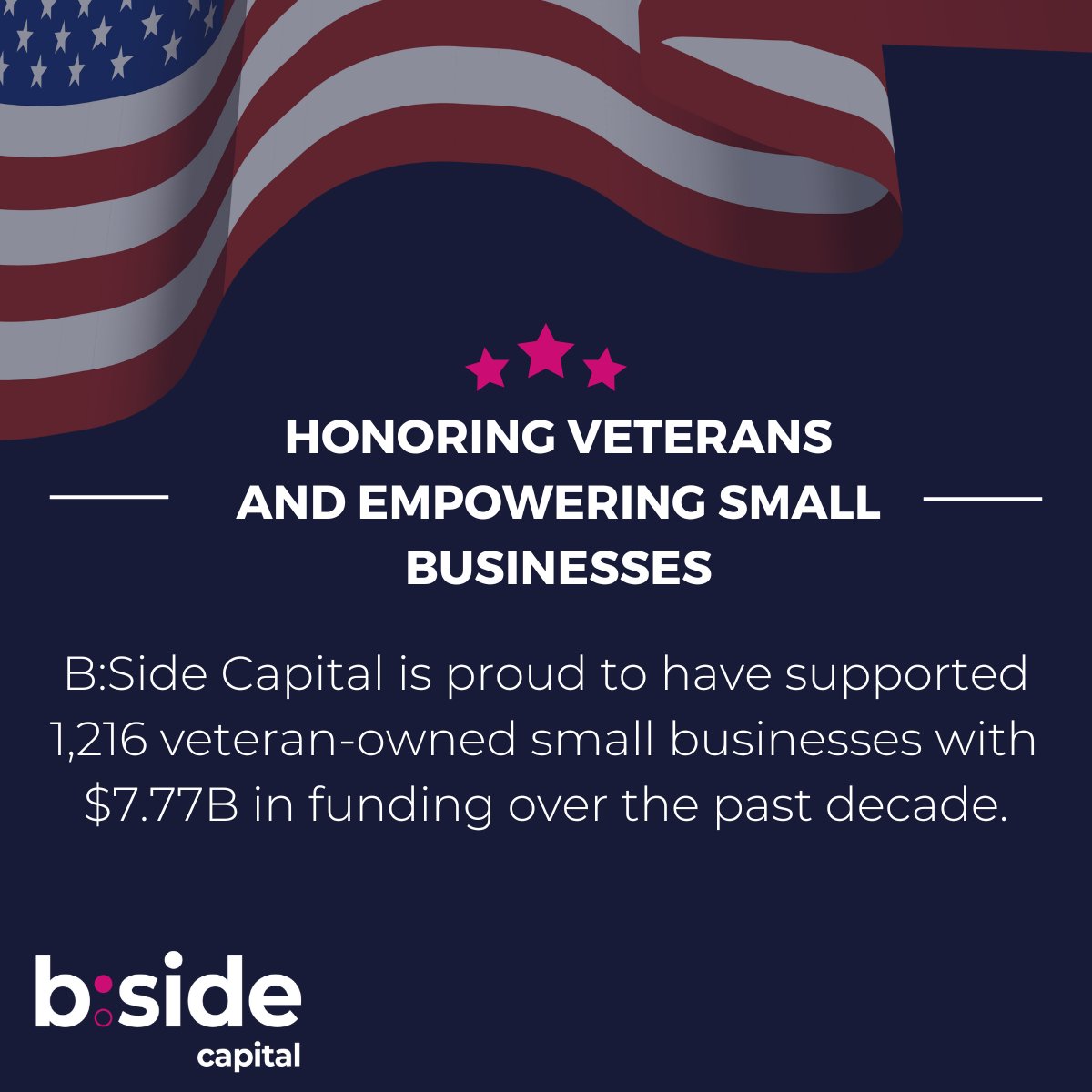 bside_capital's tweet photo. In celebration of Veterans Day, this week we will be featuring outstanding veteran-owned businesses that B:Side has supported through SBA financing. Be on the lookout for those stories later this week! https://t.co/0149sEwPRP