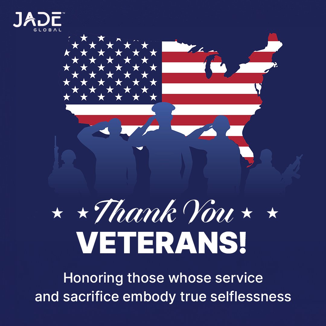 With deep gratitude, we are grateful to every veteran and their families, whose courage protects our freedom and inspires generations.
Your dedication and resilience continue to shape a better, stronger future.

#VeteransDay #HonoringVeterans #JadeGlobal