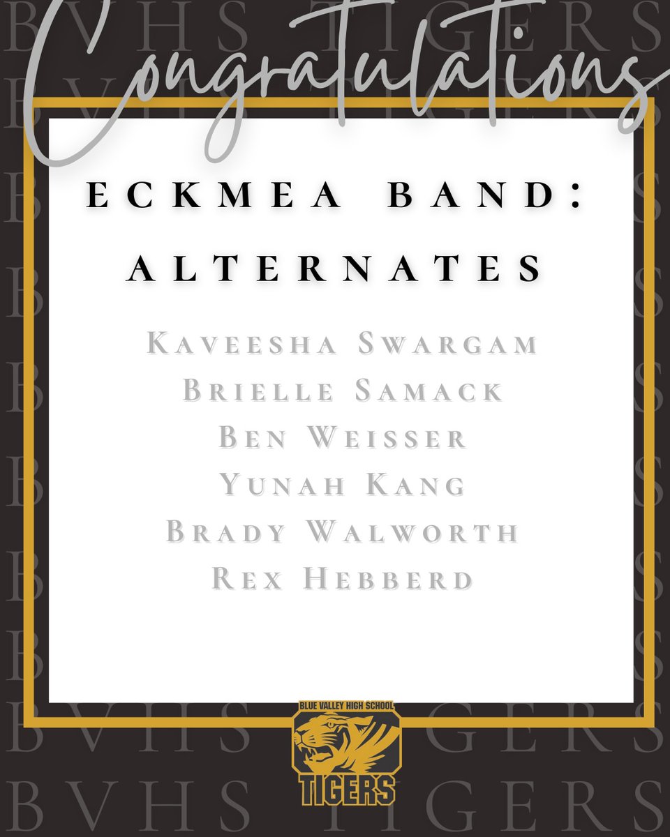 bvhs_tigers's tweet photo. πΆ Congratulations to our BVHS musicians selected for the ECKMEA District Choirs, Bands, and Orchestras! Your hard work & talent continue to make us proud. Way to represent BVHS! #GoBV #BVHSMusic #ECKMEA https://t.co/dhYhpdh3AX