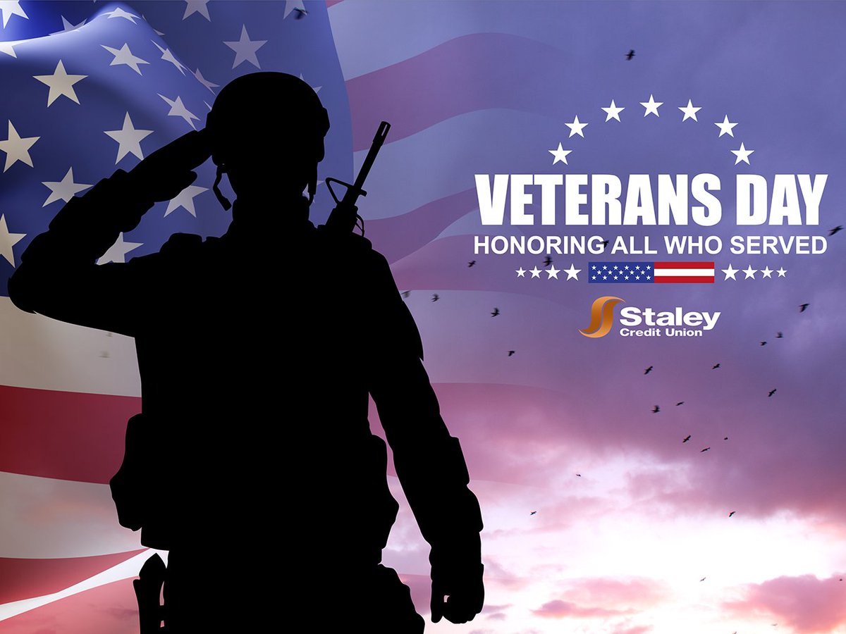 Staley Credit Union wishes to extend a special thank you to all Veterans for their service &amp; dedication to our country and for their protection of our freedoms. We wish a Happy Veterans Day to all our current and past service members!