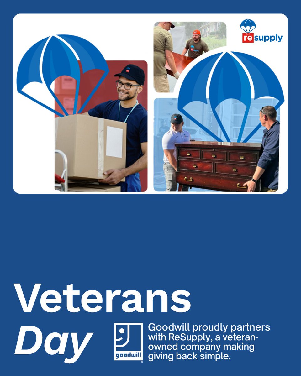 This Veterans Day, we honor those who served. 💙
We’re proud to partner with ReSupply, a veteran-owned org making donating easier and more meaningful. Your generosity creates jobs, supports communities, and gives back. 🇺🇸
#VeteransDay #ReSupply #GoodwillNJ #GoodwillPhilly