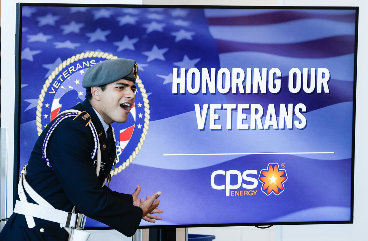 cpsenergy's tweet photo. Today, we honor the men and women who have served our country. 🇺🇸

Our annual Veterans Day Ceremony brought together team members to pay tribute to our nation’s heroes, including the incredible Veterans who are part of our CPS Energy family.

We were honored to welcome Major General Angela Salinas, U.S. Marine Corps and CEO of the @girlscoutsswtx, as our guest speaker, along with the Brackenridge High School JROTC Color Guard.