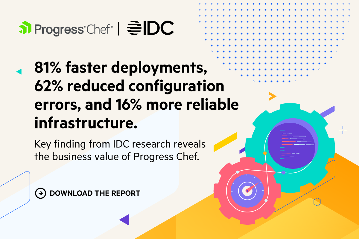 chef's tweet image. IDC research shows organizations using #ProgressChef unlock an average of $22.1 million in annual business value.

Chef automation drives consistency, compliance, and faster innovation across your cloud environments.

 prgress.co/3WRxLGJ

#DigitalTransformation #DevSecOps