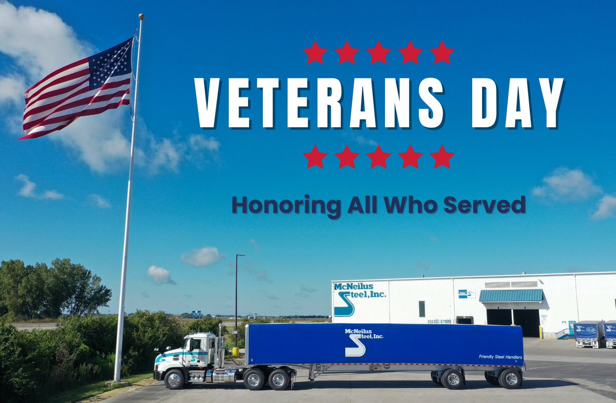 Happy Veterans Day to all the men and women who have served, continue to serve, and will serve to protect our country and our freedoms. 

Thank you, from Your Friendly Steel Handlers.

#McNeilusSteel #VeteransDay #steelservicecenter #fabrication #manufacturing #steel #veterans