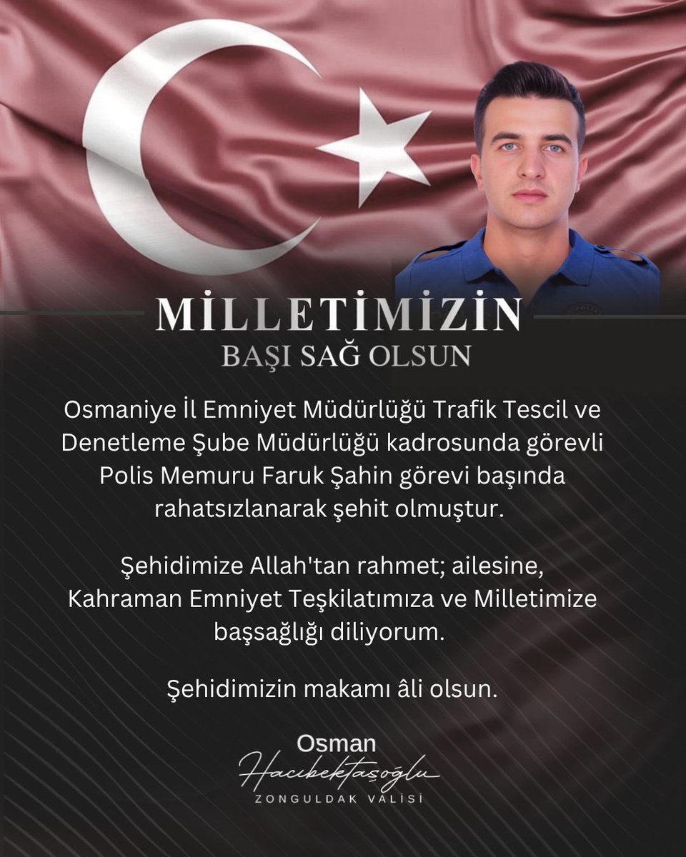 Aziz milletimizin başı sağ olsun. 🇹🇷🇹🇷🇹🇷

<a href="/TC_Zonguldak/">Zonguldak Valiliği</a> 
#FarukŞahin