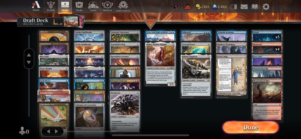 AndyisMagic23's tweet photo. Had the pleasure of drafting the most broken artifact deck of my life! Unfortunately lost two matches to connection issues, but still had a great time! #mtg https://t.co/hBBabE2REX