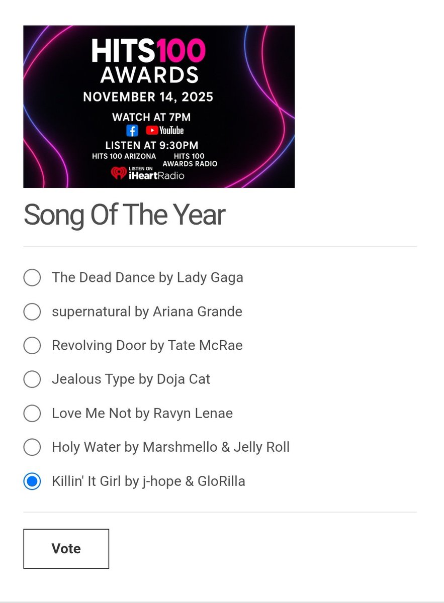 Vote for "Killin It Girl" on HITS100 AWARDS.  Unlimited voting after refreshing the page!  
(poll.fm/16037006)