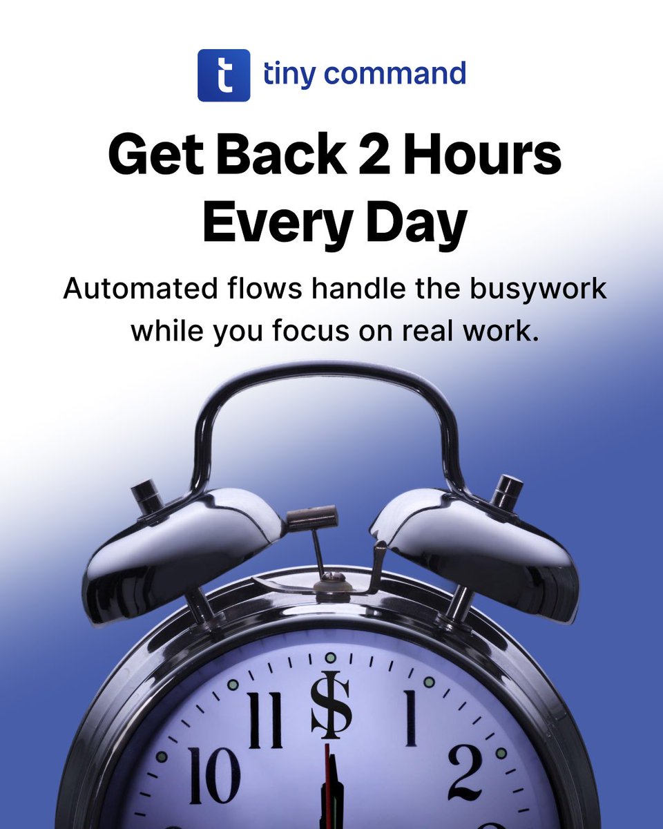 RocketHub's tweet image. Get back 2 hours every day with TinyCommand!
Let automated workflows handle the busywork so you can focus on what truly matters 💼✨

Reclaim your time — work smarter, not harder 🚀

#tinycommand #rockethub #workflowautomation #businesstools