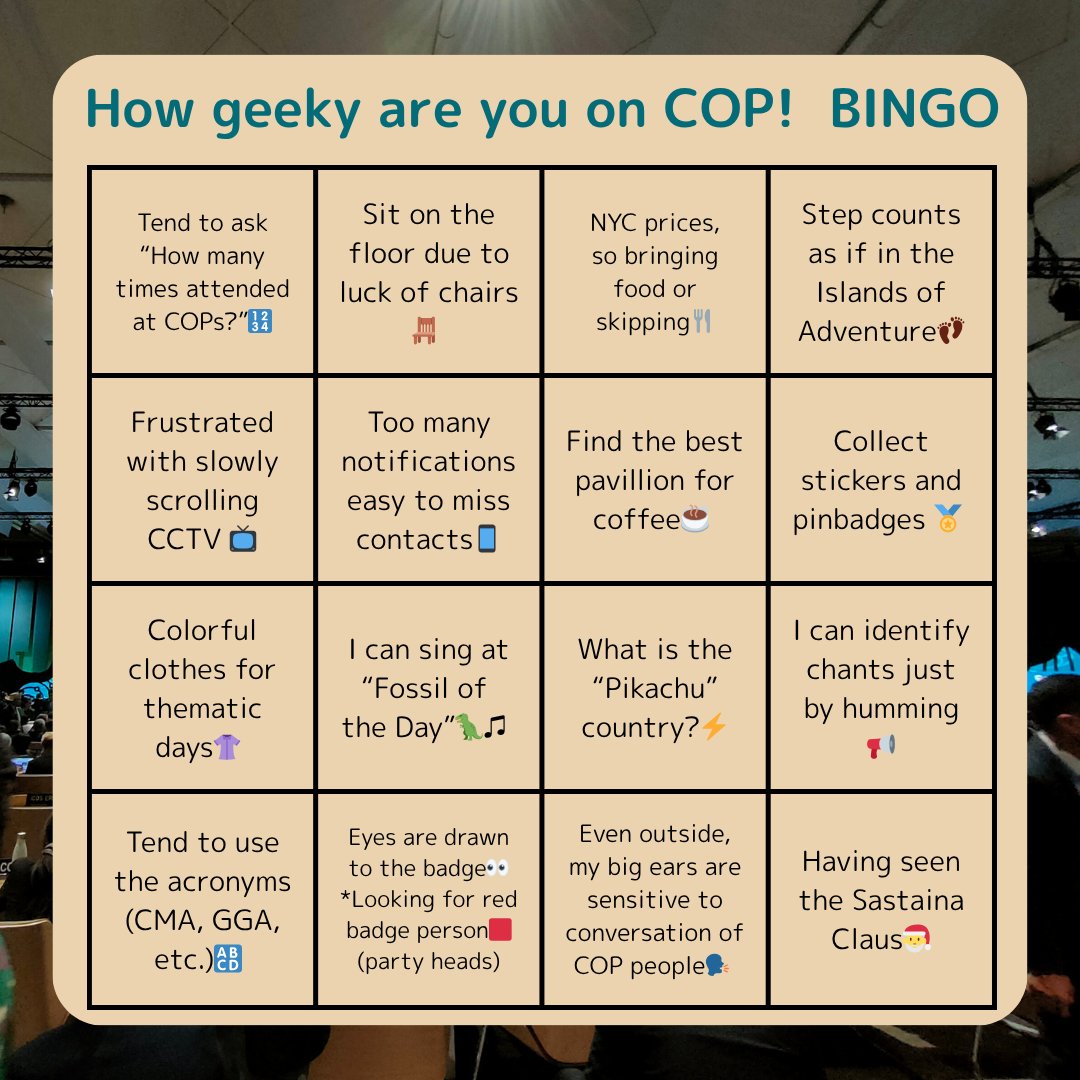 1 line→You have already got familiar with COP😃

2~3 lines→Probably this year is the second or third COP for you. Keep it up👍

4~7 lines→You can be an experienced negotiator👏But take care not to be sucked in too much🥺

8~10 lines→You are Absolutely Crazy COP GEEEK🤪