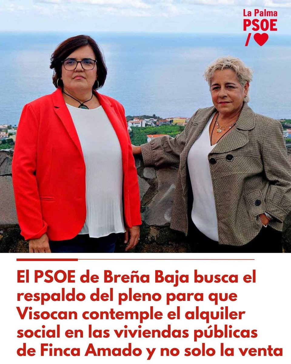 ⭕️ BREÑA BAJA 
👉El Grupo Socialista del Ayuntamiento de Breña Baja presentará una moción para que el pleno solicite a este organismo del Gobierno de Canarias que ofrezca la posibilidad de acceder a estas casas en régimen de alquiler.
🔗Más info: goo.su/wY6tEB