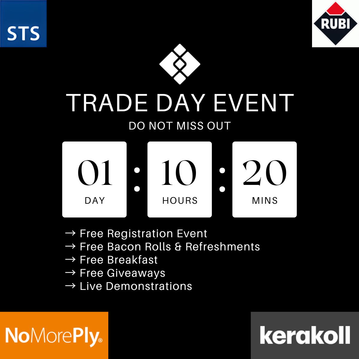 Keystonecouk's tweet image. Only 1 day to go! Meet top brands, enjoy free demos, giveaways &amp;amp; breakfast at our Trade Day Event in Coventry. 

Don’t miss out – register now: keystoneco.co.uk/event/free-tra…

#kerakoll #RUBI #STS #NoMorePly® #FreeEvent #Coventry