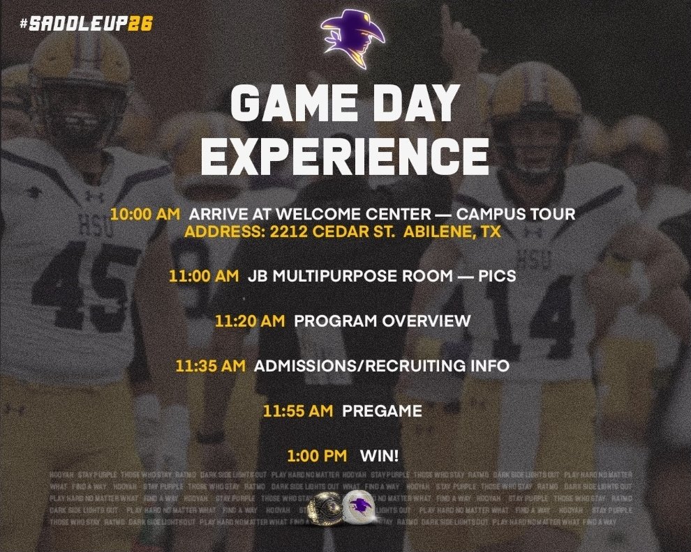 Thank you for the gameday invite! <a href="/HSUCowboys/">Hardin-Simmons Cowboy Football</a>!