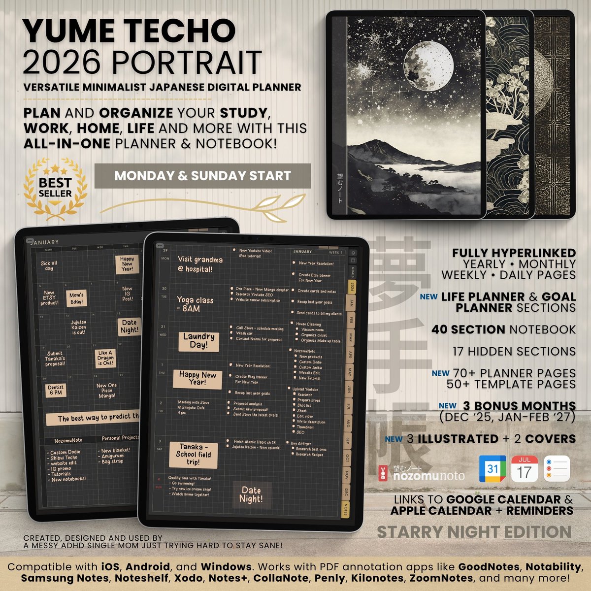 NozomuNoto's tweet image. New Product Alert!

All in one Digital Planner &amp;amp; Notebook
Yume Techo (夢手帳) 2026 Portrait Planner
Starry Night Edition

Get it now!
nozomunoto.com
nozomunoto.etsy.com

#nozomunoto #journalingcommunity #plannercommunity #writerscommunity #journaling #study