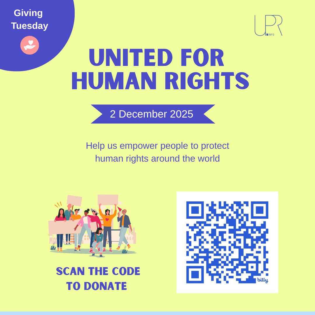 🌍 United for Human Rights – Join UPR Info’s #GivingTuesday Campaign!
We’re launching our campaign (11 Nov–11 Dec) to empower people worldwide to protect &amp; promote #HumanRights through the #universalperiodicreview
🔗+Info: bit.ly/488Hgre
#HumanRights #GivingTuesday2025