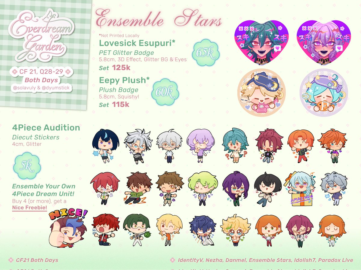 solavuly's tweet photo. 🩷🔄 Appreciated!

Hi! My #CF21 catalogue is finally here and open for booking ♡

📍Q28 Everdream Garden
💌Both Days
🌱IdentityV, Nezha, Danmei (TGCF, SVSSS), Ensemble Stars, Idolish7, Paradox Live

☘️FORM: https://t.co/Pdtw79Hi2P

#CF21catalogue #comifuro21 #comifuro21catalogue https://t.co/v2D8vIWAdI