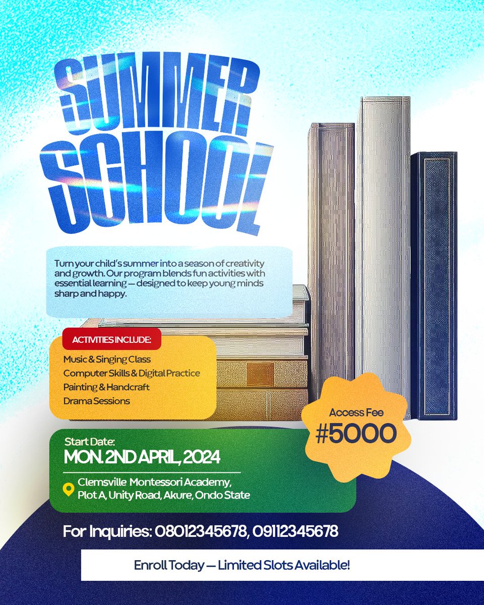 EAP_DYNASTY's tweet image. Give your child the gift of a summer filled with creativity, growth, and essential learning! ✨ Clemsville Montessori Academy&apos;s Summer School program is designed to keep young minds sharp, happy, and engaged.
#SummerLearning #ChildDevelopment #MontessoriEducation