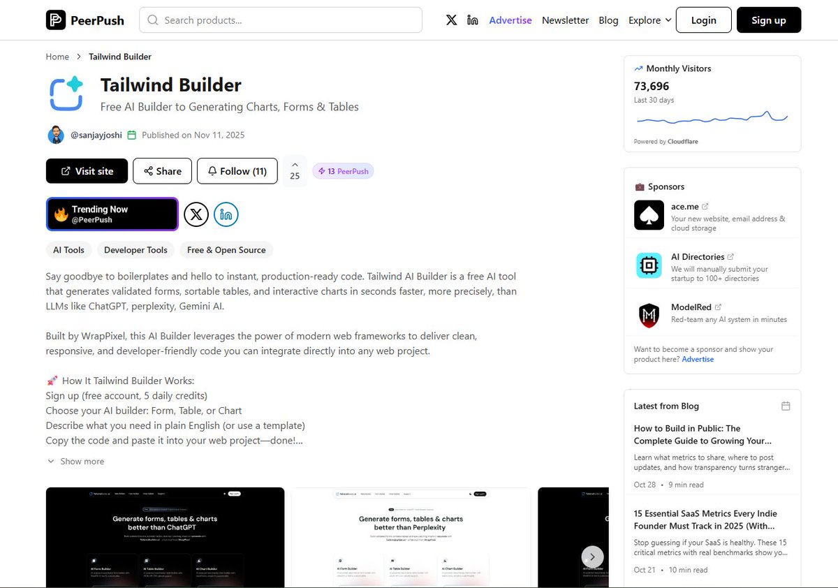 iSanjayJoshi's tweet image. Launched @tailwindbuildr on @peerpush_net

Show your support with an upvote. Every click helps!👇

peerpush.net/p/tailwind-bui… 

#CodingTools #Frontend #React #Nextjs #WebDevelopment
