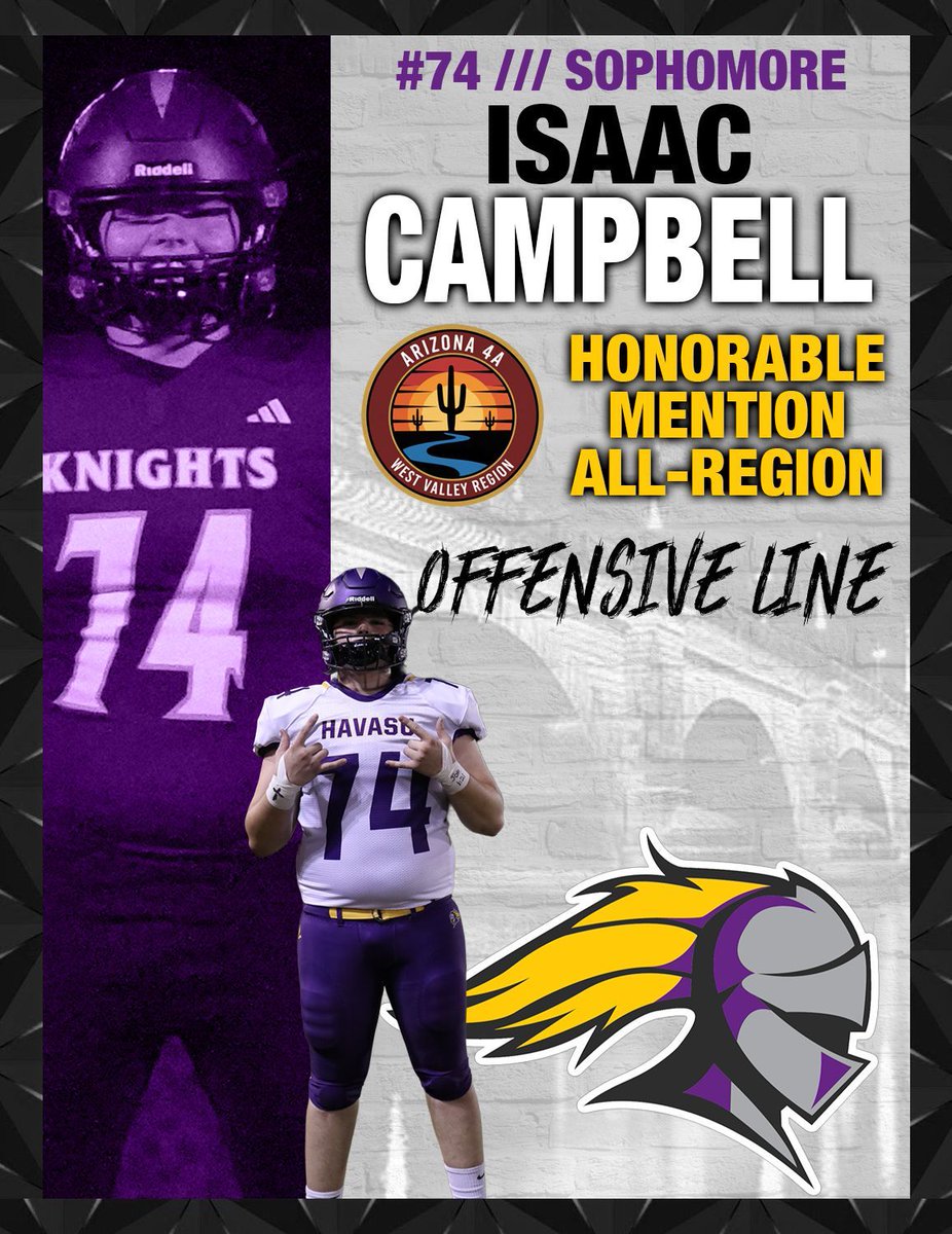 LHHS_FB's tweet photo. 🚨BREAKING NEWS🚨
Isaac Campbell earns Honorable Mention All-Region Honors from the 4A West Valley Region Voters by way of anchoring an offense with 2425 pass yds/31 TDs &amp; 1419 rush yds/26 TDs. Congrats Isaac!
#KnightUp⚔️ https://t.co/14UnEr56UK