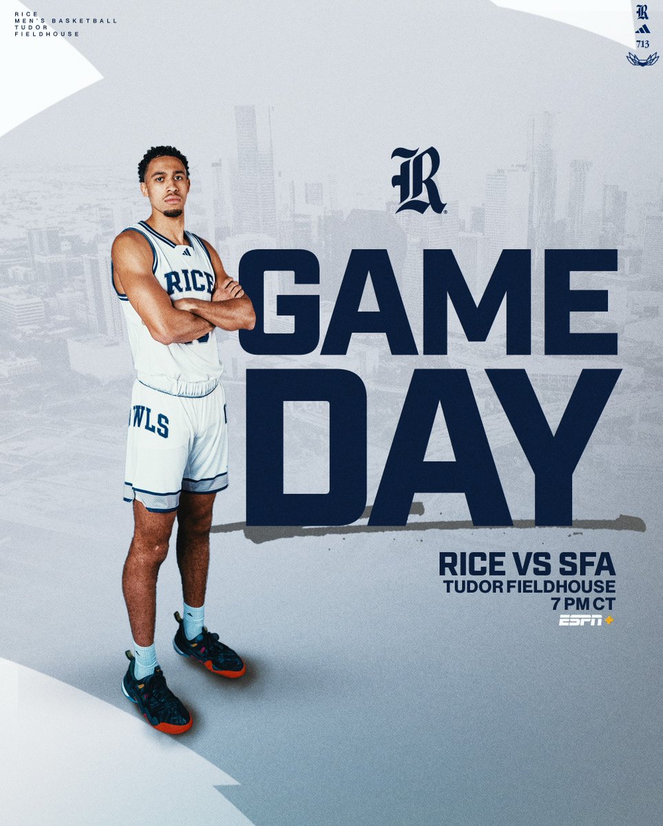 RiceMBB's tweet image. Hooping at home tonight. 🤝

🆚 Stephen F. Austin
⏰ 7:00 PM CT
📍Tudor Fieldhouse
🎟️ bit.ly/4oyBm8J

#GoOwls👐