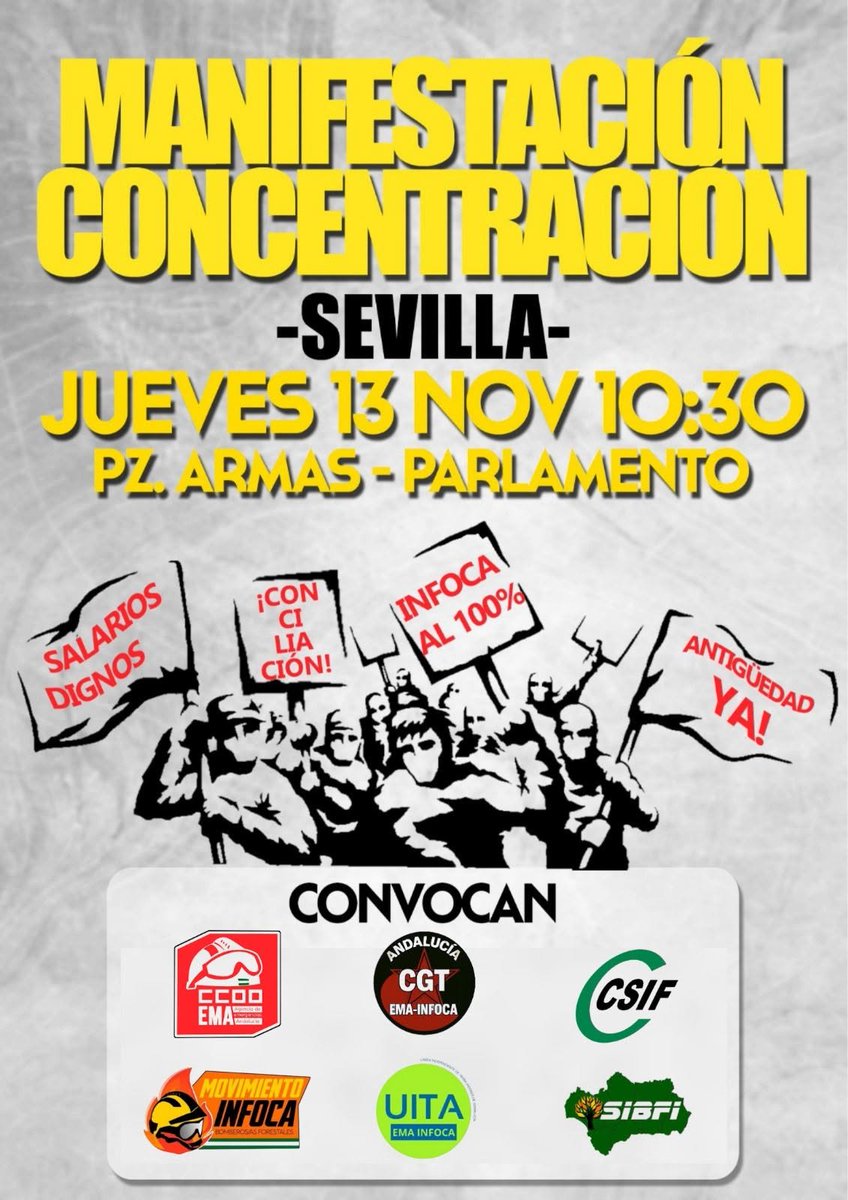Mañana 13 de Noviembre <a href="/JuanMa_Moreno/">Juanma Moreno</a> y <a href="/antoniosanz/">Antonio Sanz Cabello</a> nos veréis en Sevilla para volver a luchar por nuestra Antigüedad

Es muy triste veros en los medios de comunicación,una y otra vez,hablando de los Bomberos Forestales y poniéndolos como héroes cuando no reconocéis sus derechos