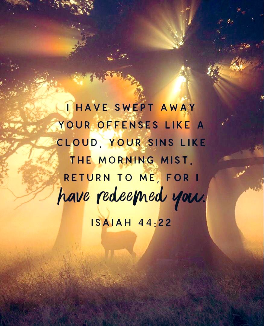 sprec61551's tweet photo. Isaiah 44:22 
I have blotted out, as a thick cloud, thy transgressions, and, as a cloud, thy sins: return unto Me; for I have redeemed thee. https://t.co/jVVKwtHNbp