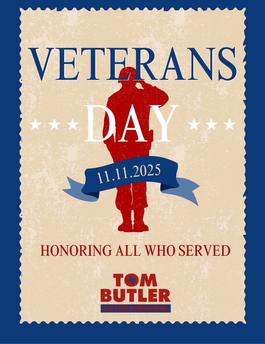 TomButlerTX's tweet image. Veterans Day is a reminder that freedom comes from the service and sacrifice of our heroes. To all who’ve served—thank you for answering the call. 🇺🇸