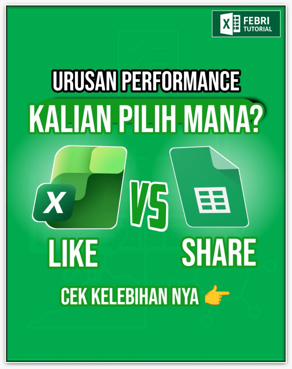 febri_tutorial's tweet image. Excel vs Google Sheets: Kamu Tim Mana?

exceltips #exceltutorial #excelindonesia #belajarexcel #tipsexcel
#exceldaily #exceluntukkerja #excelexpert #excelpemula #office365
#googlesheets #spreadsheet #automasi #produktifkerja #belajaronline