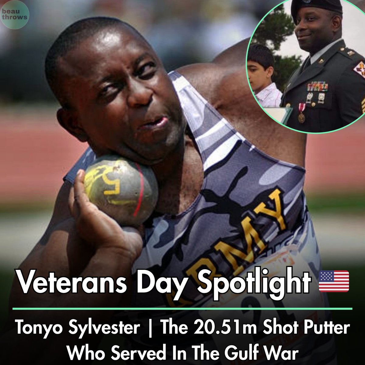 Tonyo Sylvester is a shot-putter you should know.

He served as a medic in the first Gulf War and placed fifth at the 2002 US Champs as a GLIDER!

PS..no wrist tape..Army Tough💪

📸Kirby Lee