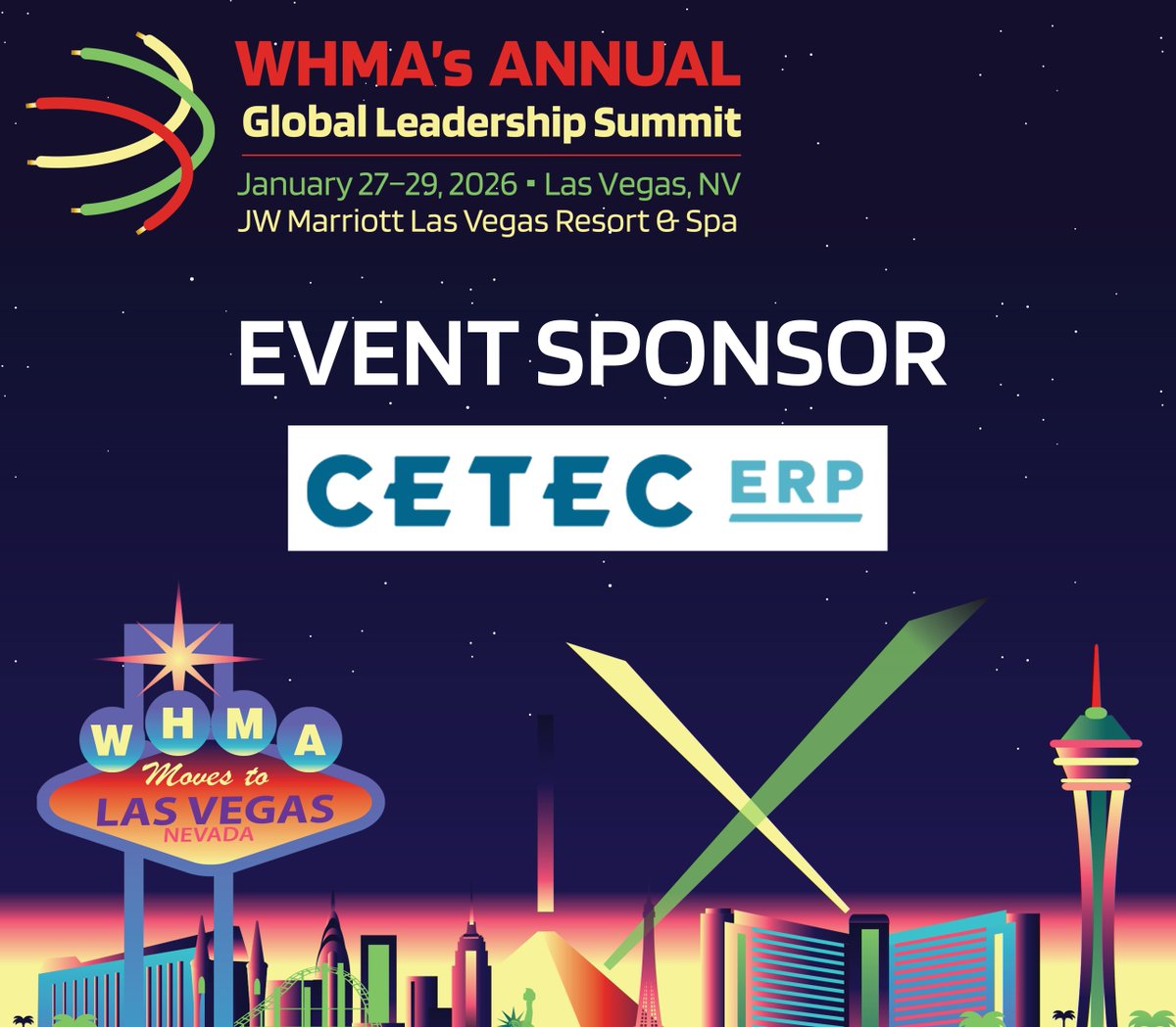 WHMA_A620's tweet photo. Excited to welcome Cetec ERP as an Event Sponsor for the Best Practice Roundtables at WHMA’s 2026 Summit! 🎉 #WHMASummit

📍 Las Vegas, NV | 🗓 Jan 27–29, 2026

Explore our Roundtables and register today: https://t.co/OCP9YXkiSz https://t.co/lMLdaYlPf1