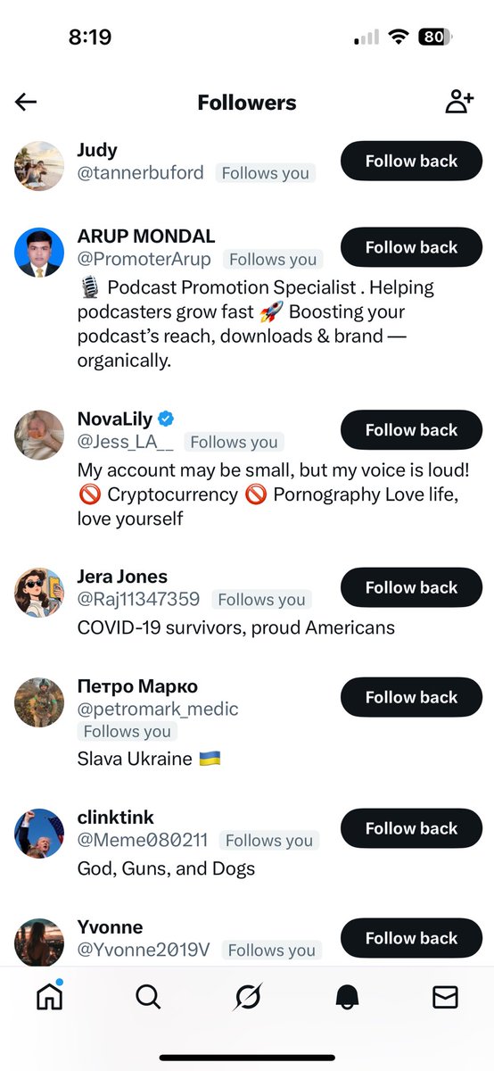 JsScope's tweet image. Just gonna jump in and share this list of the latest BOT followers - many talking politics, crypto, agendas, and looking for relationships. X has become a joke. Beyond repair. No one I know here “likes” anything I post except bots &amp;amp; no one I know replies any more. Pffft!