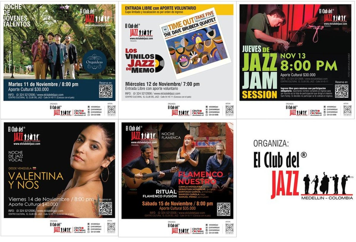 ElClubdelJazz's tweet photo. ESTA SEMANA...

MAR-JOVENES TALENTOS/ https://t.co/UBvIZGRwHt
MIE-VINILOS JAZZ DE MEMO/ ENTRADA LIBRE
JUE- JAZZ JAM SESSION/ https://t.co/vyYhW1bRjv
VIE- VALENTINA Y NOS / https://t.co/YFZYVbTqTB
SAB-NOCHE FLAMENCA/ https://t.co/hJ2W8mbAYd

Calle 54 45-11 https://t.co/7vaEfg1hED