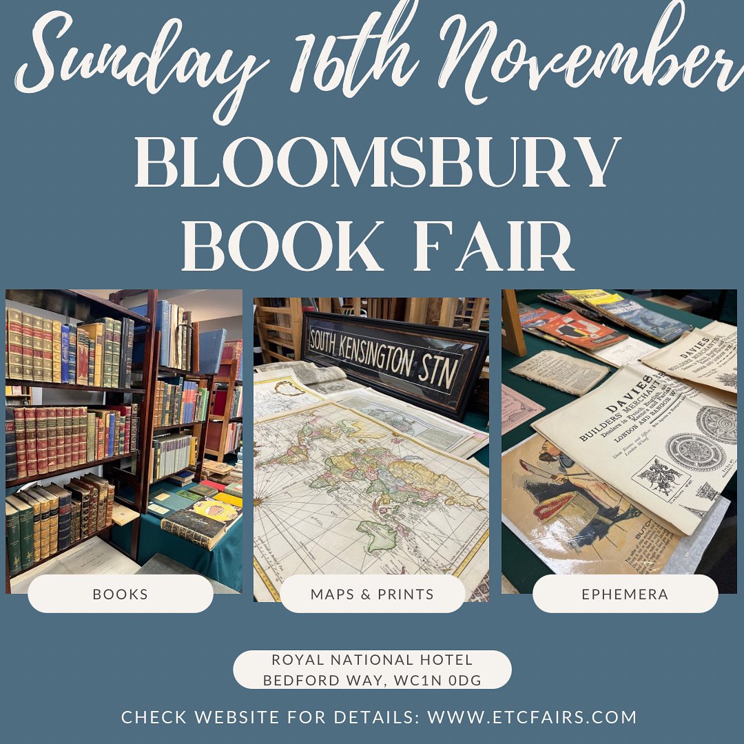 Don’t forget to visit this coming weekend! We’d love to see you! Doors open 9.30-3pm, admission £3 (cash only) #books #ephemera #maps #prints #postcards #manuscripts #vintage #collectables #exhibitors #etcfairs #londonfairs #photographs