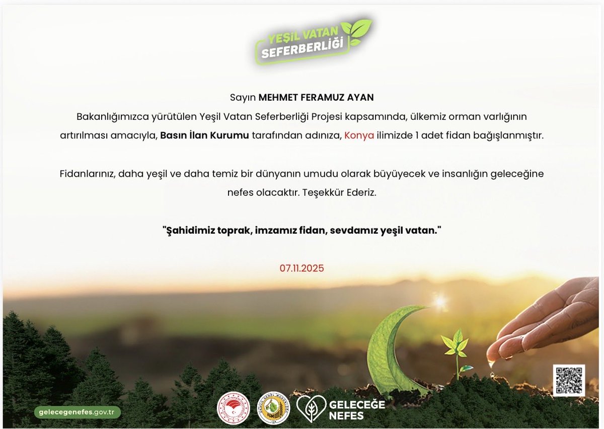 “Yeşil Vatan Seferberliği”ne “şahidimiz toprak, imzamız fidan, sevdamız yeşil vatan” anlayışıyla fidanları toprakla buluşturmak için toplandık.