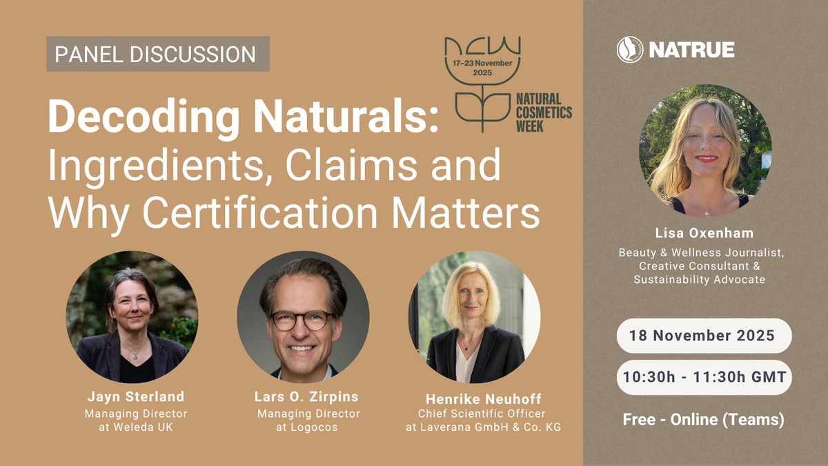 HFBmagazine's tweet image. Join @NATRUE next week for a FREE online panel discussion. It&apos;s free for all to attend, whether you&apos;re part of the industry or simply a beauty enthusiast.

Secure your spot today, register here 👉eventbrite.be/e/decoding-nat…

#naturalcosmeticsweek #choosetruebeauty