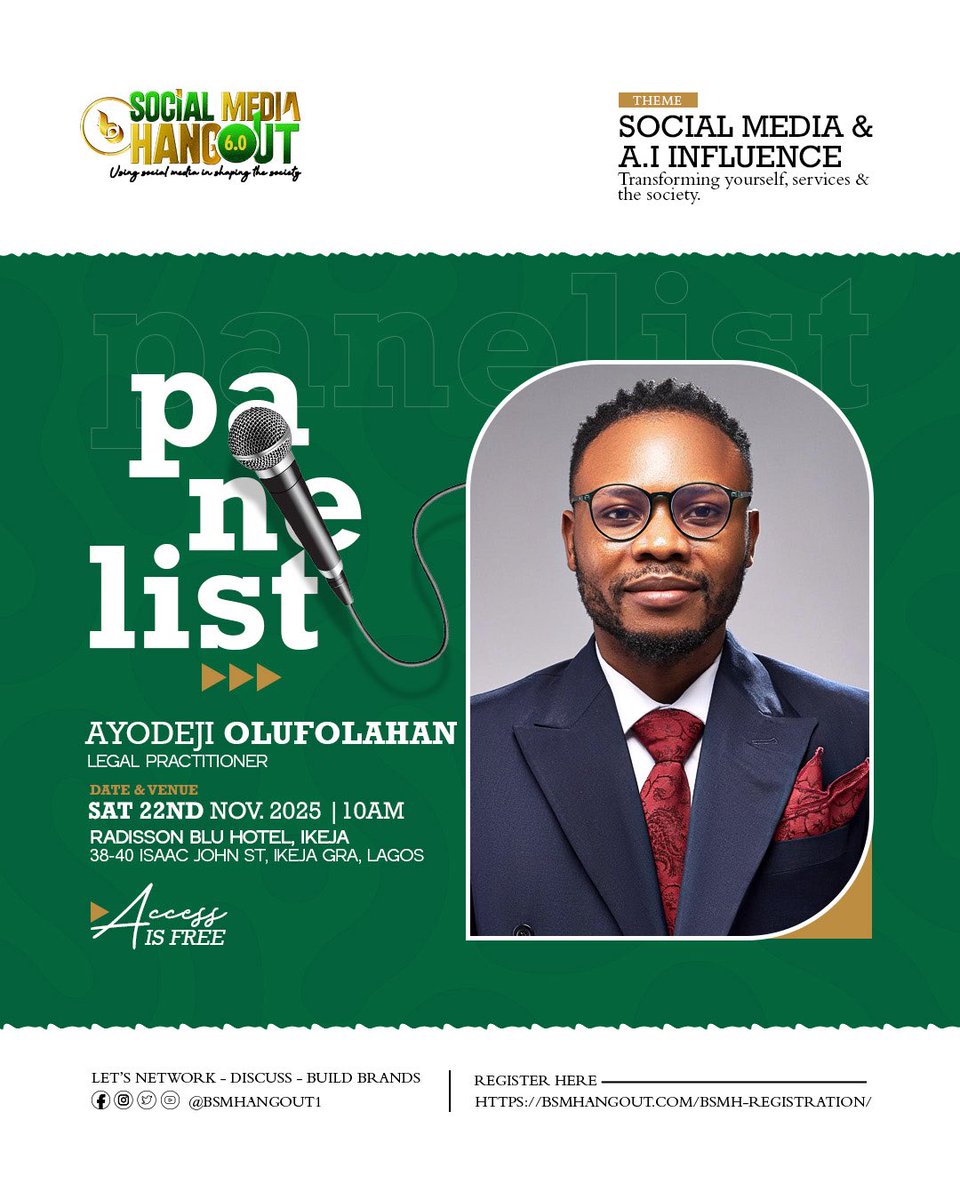 bsmhangout1's tweet photo. When the law meets digital influence, wisdom speaks.
 Join Ayodeji Olufolahan, Legal Practitioner, on Day 2 of the #BodexSocialMediaHangout as he shares insights on the legal side of social media, influence, and accountability. 
 #AyodejiOlufolahan #LegalPerspective https://t.co/J4Z4ZxYhF1