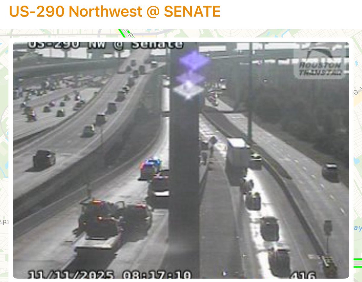 HCSO_TerryGarza's tweet image. Traffic alert:  US-290 Northwest Freeway EB at the Senate, right before Beltway 8, major crash involving an 18-wheeler and another vehicle.  @HCSOTexas District 5 units along with other first responders are on the scene.  Possibly a fatality.  Find an alternate route, expect…