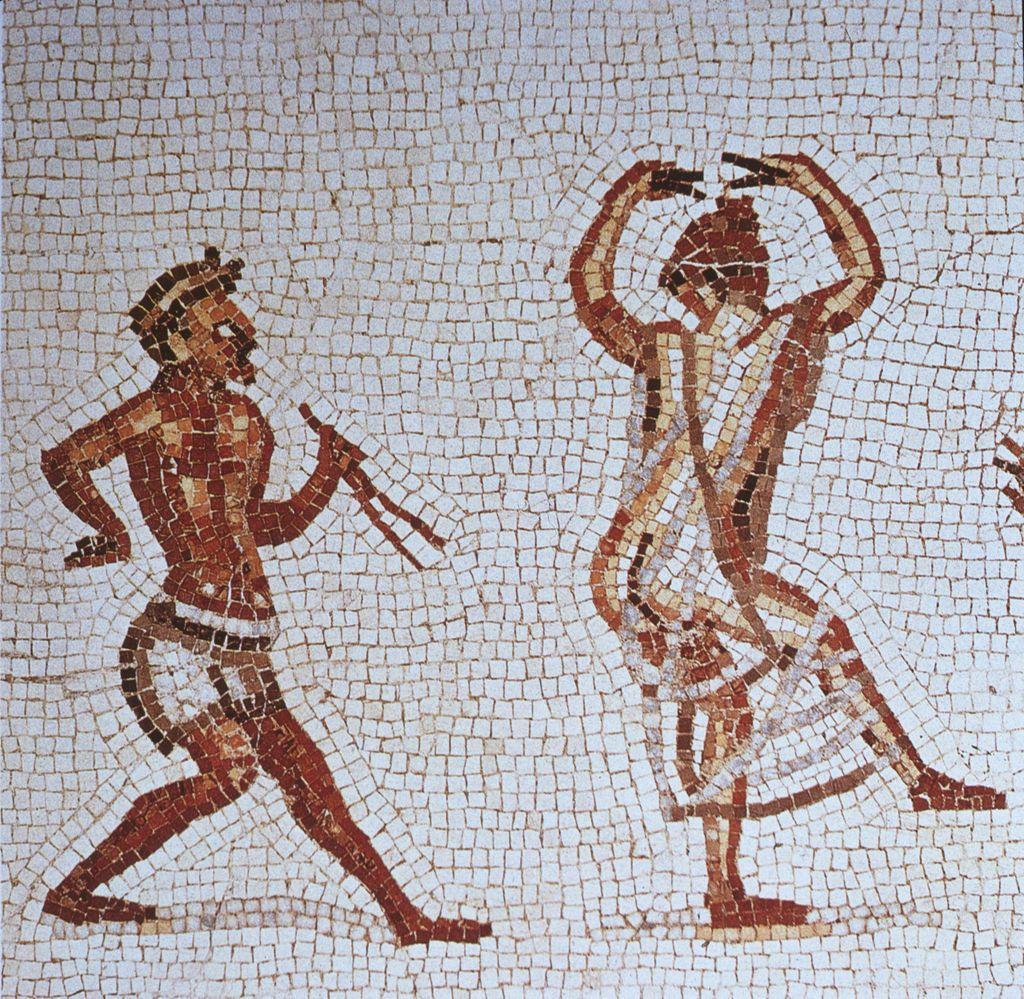 "Actors performing", detail of 3rd century AD mosaic from Lorium, in the Museo Vaticano. From the Visual Arts Legacy Collection