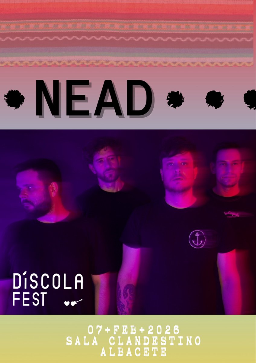 NEAD estarán abriendo el 7 de febrero el Díscola Fest 26 en la Sala Clandestino de Albacete. 💥❤️🎸

Entradas ya a la venta en la página web de la sala.  🎟️