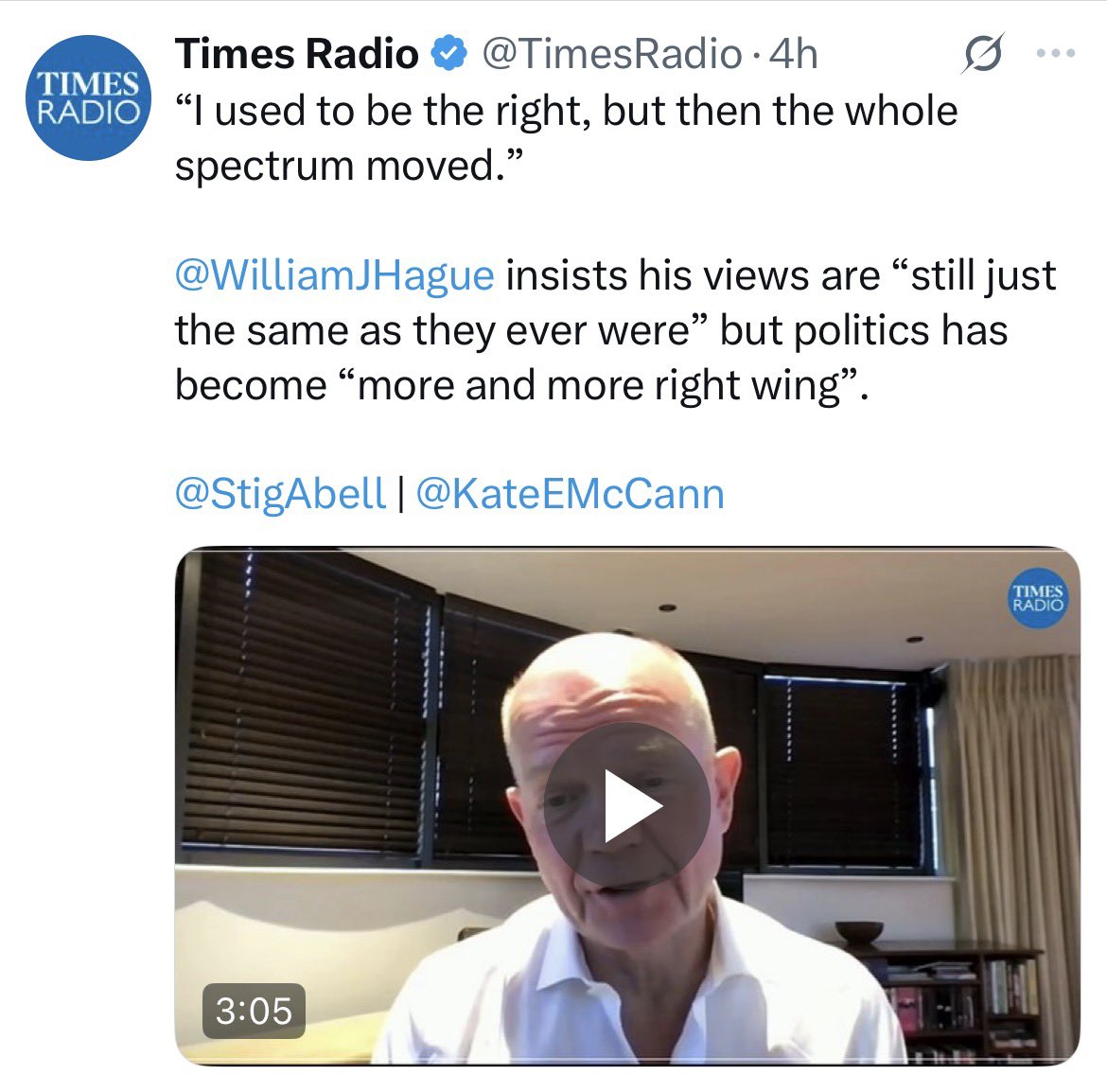 Pretty remarkable that it falls to *William fucking Hague* to explain the most basic reality of a decade of escalating wingnuttery right across the board, but here we are
