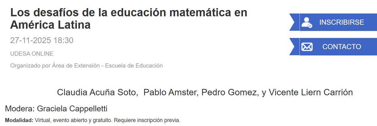 Evento público sobre la gran cuestión de la educación matemática en América Latina, organizado por <a href="/EscuelaEduUdeSA/">Escuela de Educación UdeSA</a> 
El jueves 27 de noviembre a las 18.30 hora Argentina.
bit.ly/43pHasH
