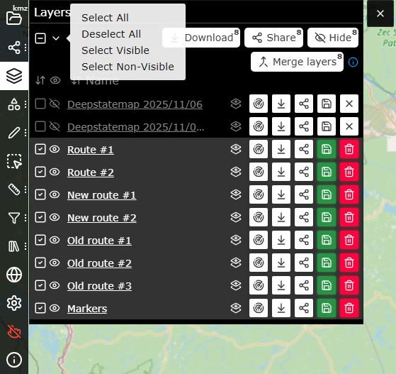 kmzmap's tweet image. Major Layers update on kmzmap.com

Merge layers from the Layers Menu.
The Layer Page now lets you select &amp;amp; sort features, clone features, move them between layers, and delete in bulk.

#gis #maps