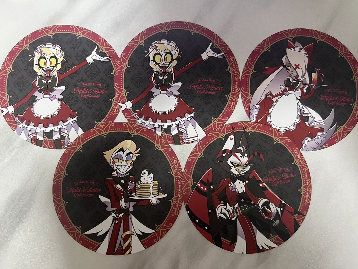 trexaki_'s tweet photo. ハズビンホテル　アニメイトカフェ　コースター　特典　前半　後半

譲→チ��ーリー、ヴァギー、ルシファー、ハスク

求→ヴォックス（後半）、ヴァレンティノ（後半）、ヴェルヴェット（後半）

郵送交換希望です。
纏めての方優先です。
難しいと思いますがよろしくお願いします。 https://t.co/Jvu77ill3K