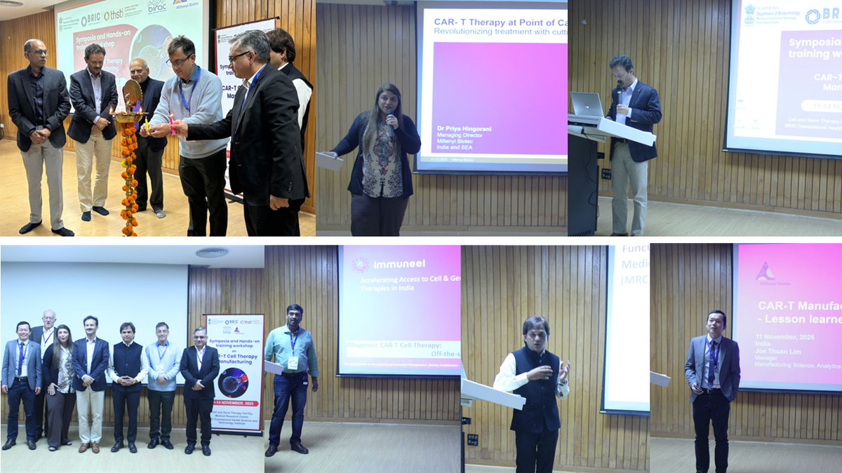 🧵 1/2 
Cell &amp; Gene Therapy (CGT) capacity building in India! 🇮🇳
<a href="/THSTIFaridabad/">DBT-THSTI</a>, <a href="/BIRAC_2012/">DBT-BIRAC</a>, and <a href="/miltenyibiotec/">Miltenyi Biotec</a> successfully hosted a powerful symposia today, uniting clinicians, academics, and industry leaders.
Key focus: Developing indigenous CGT constructs and fostering an