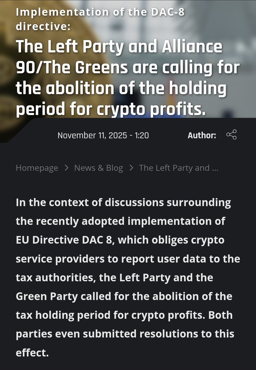 NEW: 🇩🇪 Germany's Left Party and Alliance 90/The Greens propose to abolish the tax-free holding period for Bitcoin.