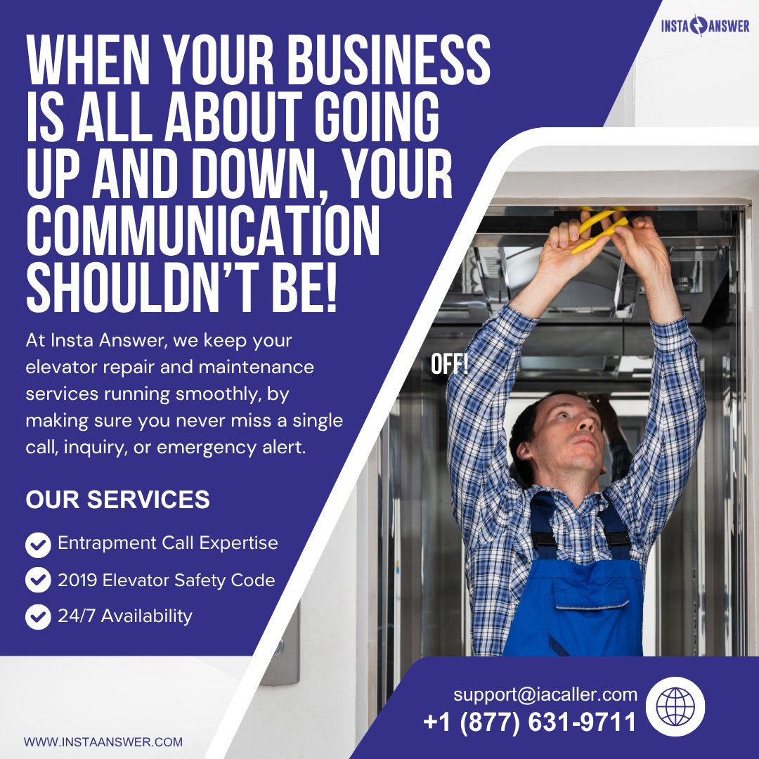 Insta_Answer's tweet image. Let us handle the calls while you keep things moving!

Call (877) 631-9711 or email support@iacaller.com to elevate your customer service today!

#InstaAnswer #Elevators #CustomerService #VirtualReceptionist #ElevateSuccess #CustomerSuccess #ElevatorServices