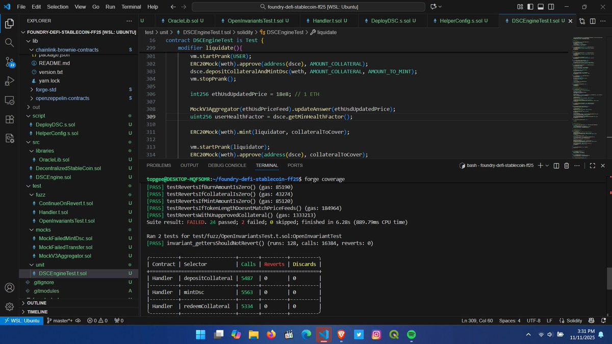 named_sharon's tweet image. On my way being a 0.0001% blockchain defi dev.✅

Did an in-depth exploration of Invariant Testing in Foundry - Discovered how stateful fuzz testing verifies smart contract properties that must always remain true using Foundry&apos;s fuzzer⚙️

PROGRESS💯💯

#DEFİ #Blockchain #fuzztest