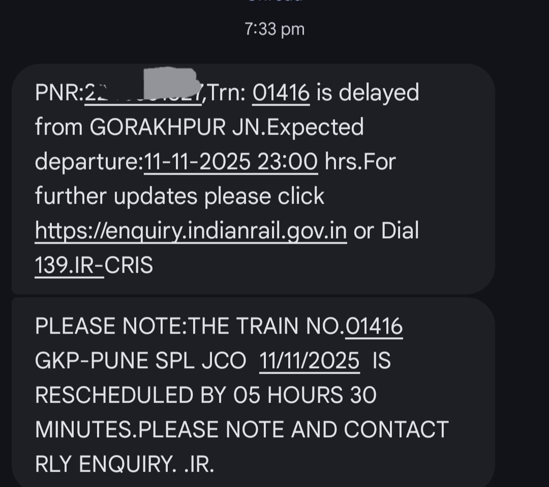 Luciferxabhi's tweet photo. Dear Minister Sir @AshwiniVaishnaw and @RailMinIndia,
​Extremely frustrated by the train  [01416] [GKP PUNE SPL] being 5 hours 30 min late today. This train was  reschedule for  2 hours 30min but now again rescheduled. It's really very frustrating moment.

#IndianRailways #delay https://t.co/v8a7g7ZSTH