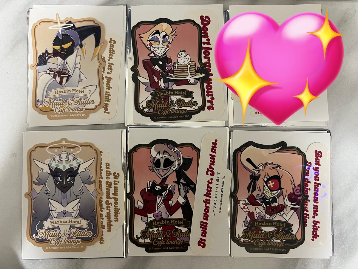 trexaki_'s tweet photo. ハズビンホテル　アニメイトカフェ　トレーディング　ホログラム　ステッカー　A 等身

譲→アダム、ルシファー、セラ、ロージー、チェリーボム

求→ヴァレンティノ（SD）

郵送交換希望です。
よろしくお願いします🙇 https://t.co/n3ZzpMOnBk